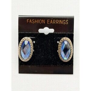 Vintage 1980s metal stud earrings, made in Korea, featuring oval-shaped faux sap